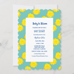 Baby In Bloom Baby Shower Teal Yellow Roses Floral Invitation