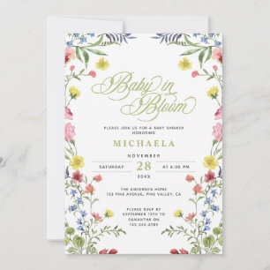 Baby In Bloom Baby Shower Watercolor Floral Invitation