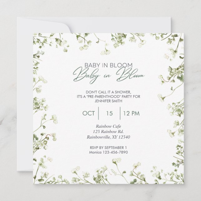 Baby in Bloom - Baby's Breath Border Invitation (Front)