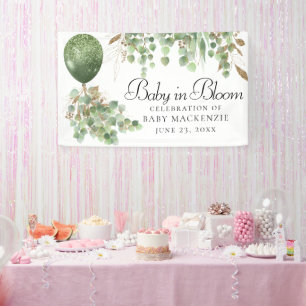 Baby In Bloom   Balloon and Eucalyptus Baby Shower Banner