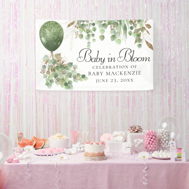 Baby In Bloom | Balloon and Eucalyptus Baby Shower Banner (Party)