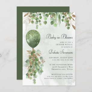 Baby In Bloom   Balloon and Eucalyptus Baby Shower Invitation