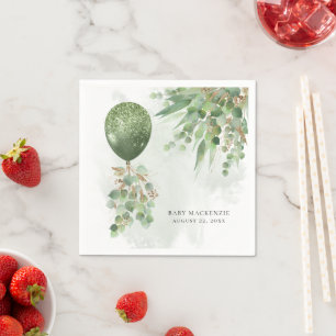 Baby In Bloom   Balloon and Eucalyptus Baby Shower Napkin