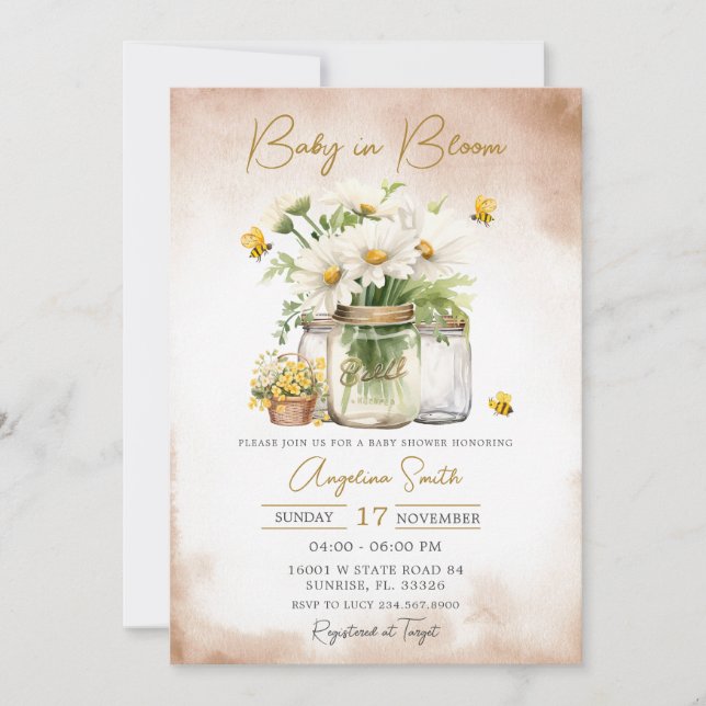 Baby in Bloom Bee Daisy Flower Baby Shower  Invitation (Front)