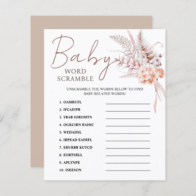 Baby in Bloom | Beige Boho Floral Baby Shower Game (Front/Back)