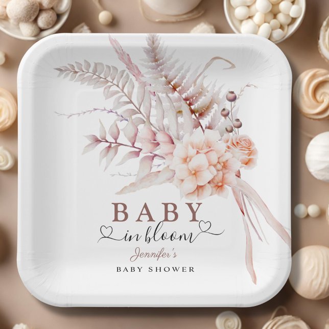 Baby In Bloom | Beige Spring Floral Baby Shower Paper Plate (Creator Uploaded)