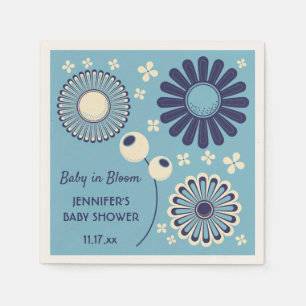 Baby in Bloom Blue and Cream Floral Boy Shower Napkin