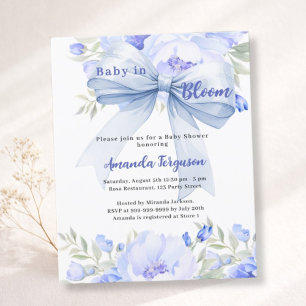 Baby in bloom blue bow boy Baby Shower invitation
