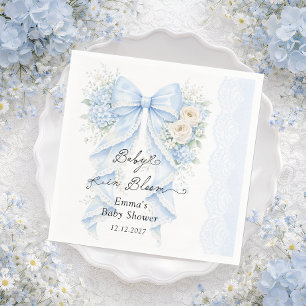 Baby in Bloom Blue Bow Boy Baby Shower Napkin