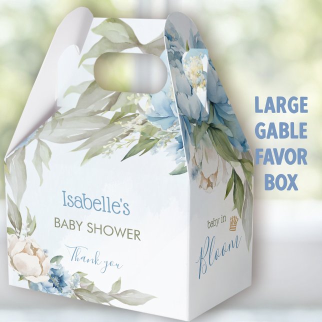 Baby In Bloom Blue Boy Baby Shower Large Gable Favour Box (Baby in bloom blue Large favor boxes - You can choose from 3 sizes of these gable favor boxes.)