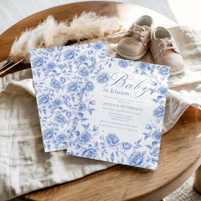 Baby In Bloom Blue Chinoiserie Baby Shower  Invitation (Creator Uploaded)