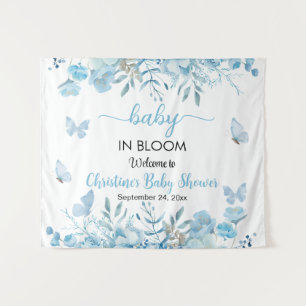 Baby in Bloom Blue Floral Baby Shower Backdrop Tapestry