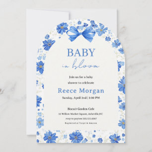 Baby in Bloom Blue Floral Baby Shower Invitation