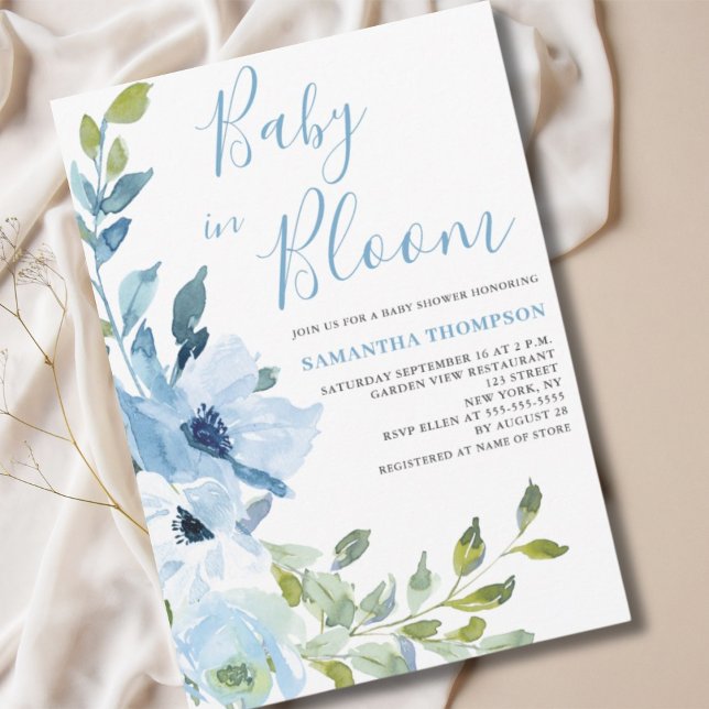 Baby In Bloom Blue Floral Baby Shower Invitation (Creator Uploaded)
