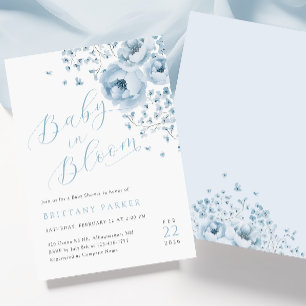 Baby in Bloom Blue Floral Baby Shower Invitation