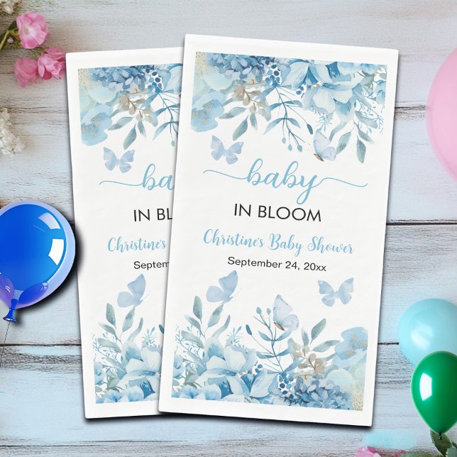 Baby in Bloom Blue Floral Baby Shower Napkin (Creator Uploaded)