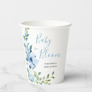 Baby In Bloom Blue Floral Baby Shower Paper Cups