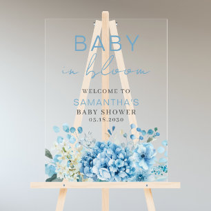 Baby In Bloom Blue Floral Boy Baby Shower Acrylic Sign