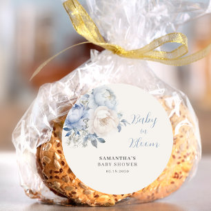 Baby In Bloom Blue Floral Boy Baby Shower Classic Round Sticker