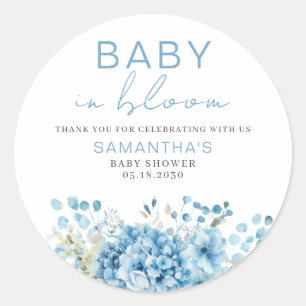 Baby In Bloom Blue Floral Boy Baby Shower Classic Round Sticker