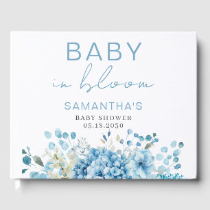 Baby In Bloom Blue Floral Boy Baby Shower Guest Book