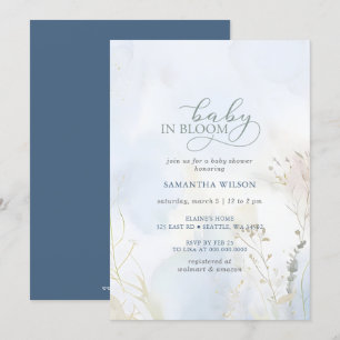 Baby in Bloom Blue Floral Boy Baby Shower Invitation