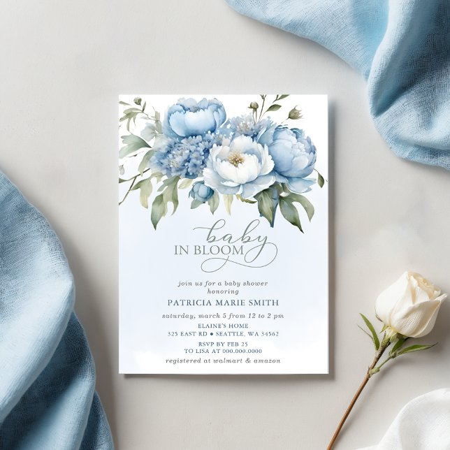 Baby in Bloom Blue Floral Boy Baby Shower Invitation (Baby in Bloom Blue Floral Boy Baby Shower Invitation)