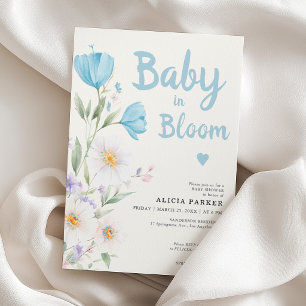 Baby in Bloom blue floral boy baby shower Invitation