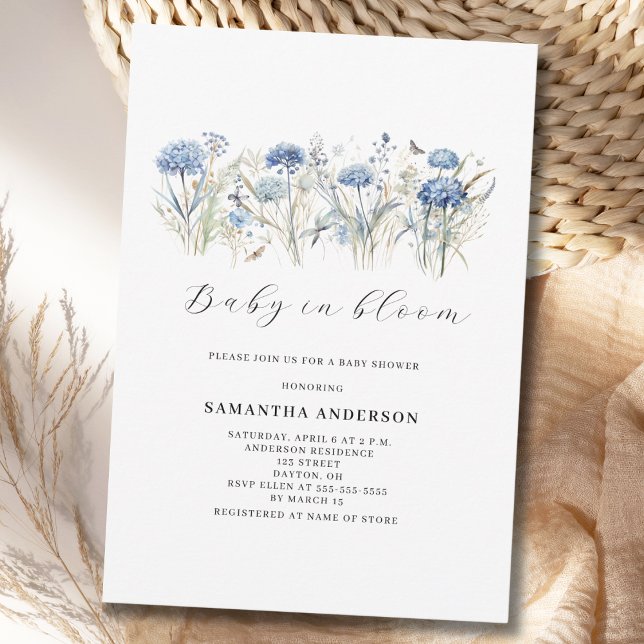 Baby In Bloom Blue Floral Boy Baby Shower Invitation (Creator Uploaded)