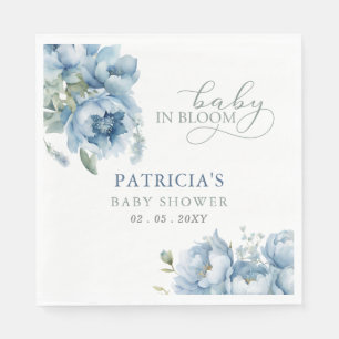 Baby in Bloom Blue Floral Boy Baby Shower Napkin