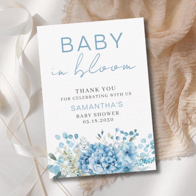 Baby In Bloom Blue Floral Boy Baby Shower  Thank You Card (Creator Uploaded)