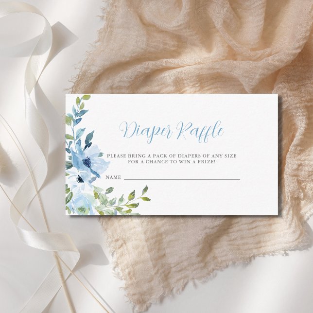 Baby In Bloom Blue Floral  Diaper Raffle Ticket  Enclosure Card (Creator Uploaded)