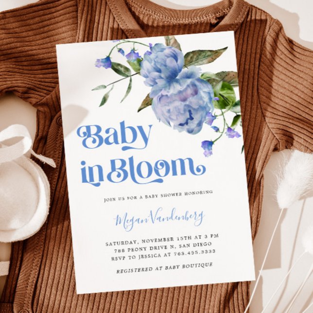 Baby In Bloom Blue Floral Invitation (Creator Uploaded)