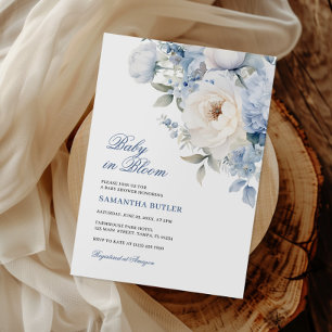 Baby in Bloom Blue Flowers Baby Shower Invitation