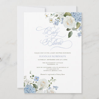 Baby in Bloom Blue Hydrangea Baby Shower Invite