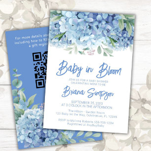 Baby in Bloom Blue Hydrangeas Baby Shower Invitation