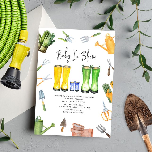 Baby In Bloom Blue Rain Boots Gardening Invitation (Creator Uploaded)