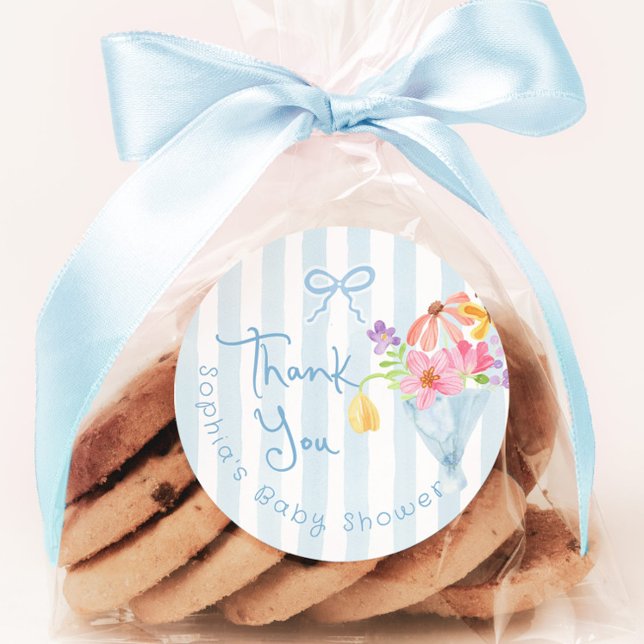 Baby in Bloom Blue Whimsical Tnank you Classic Round Sticker (Creator Uploaded)