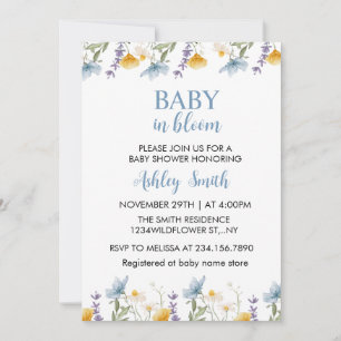 Baby in Bloom Blue Wildflower Baby Shower Invitation