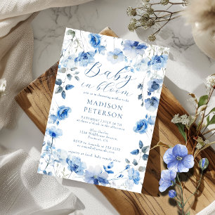 Baby in Bloom Blue Wildflower Boho Baby Shower Invitation