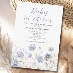Baby In Bloom Blue Wildflower Boy Baby Shower Invitation