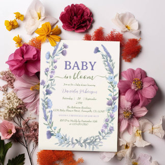 Baby In Bloom Blue Wildflower Boy Baby Shower Invitation