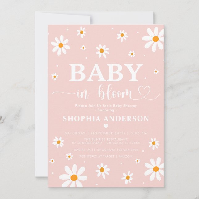 Baby In Bloom Blush Boho Daisy Floral Girl Shower Invitation (Front)