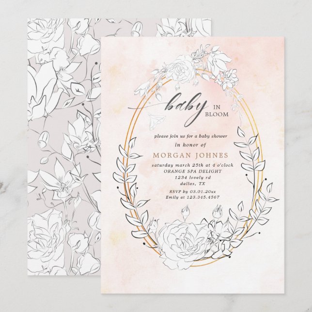 baby in bloom blush floral baby shower invitation (Front/Back)