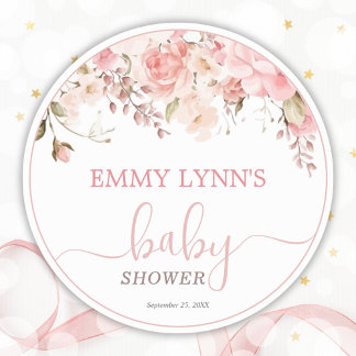 Baby In Bloom Blush Pink Baby Shower Classic Round Sticker