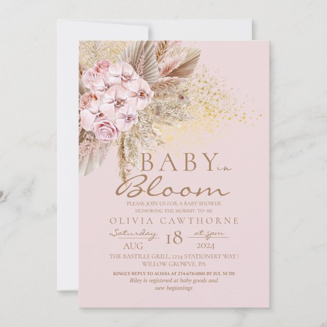 Baby in Bloom Blush Pink Boho Baby Shower  Invitation (Front)