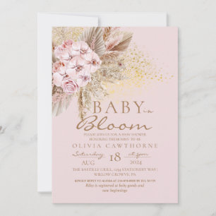 Baby in Bloom Blush Pink Boho Baby Shower  Invitation