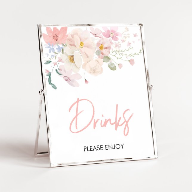 Baby in Bloom Blush Pink Floral Baby Shower Drinks Poster (Blush Pink Floral Baby in Bloom Baby Shower Drinks Sign)