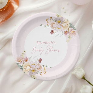 Baby in Bloom Blush Pink Floral Baby Shower Paper Plate