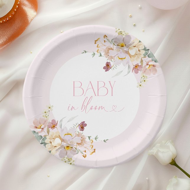 Baby in Bloom Blush Pink Floral Baby Shower Paper Plate (Creator Uploaded)